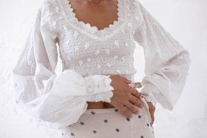 LINA BLOUSE | WHITE EMBROIDERED FLORAL