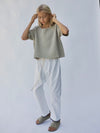 VALAN TROUSERS | WHITE WITH NAVY STITCH